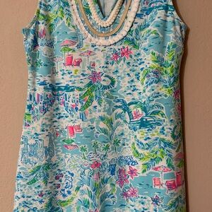 Lilly Pulitzer Harper Shift Dress What a Lovely Place Pom Pom Trim Size XS